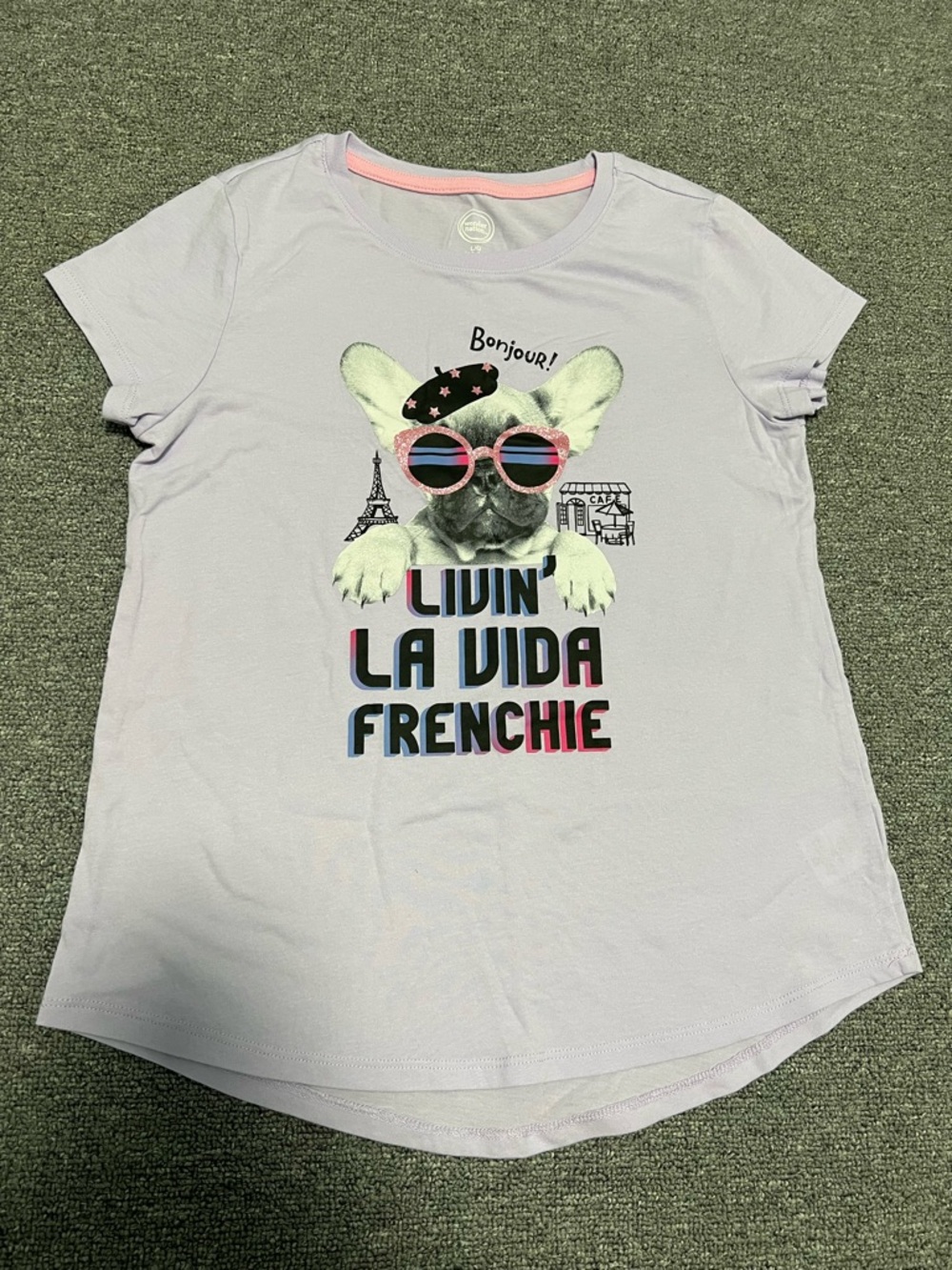 Girl’s Lavender Graphic 'Livin La Vida Frenchie' Tee with Pink Accent